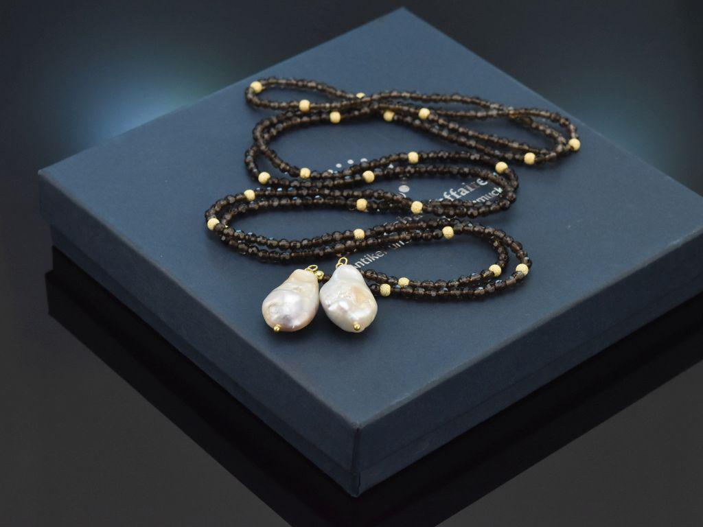 Long Smoky Quartz Necklace With Baroque Cultured Pearls