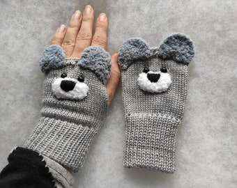 Grey Bear Fingerless Gloves - Etsy