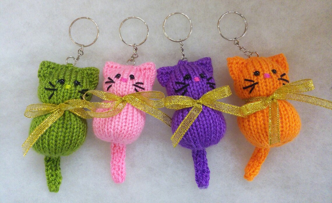 Knitted Cat Keychain Ring Stuffed Knitted Bag Pendant Toy Etsy UK