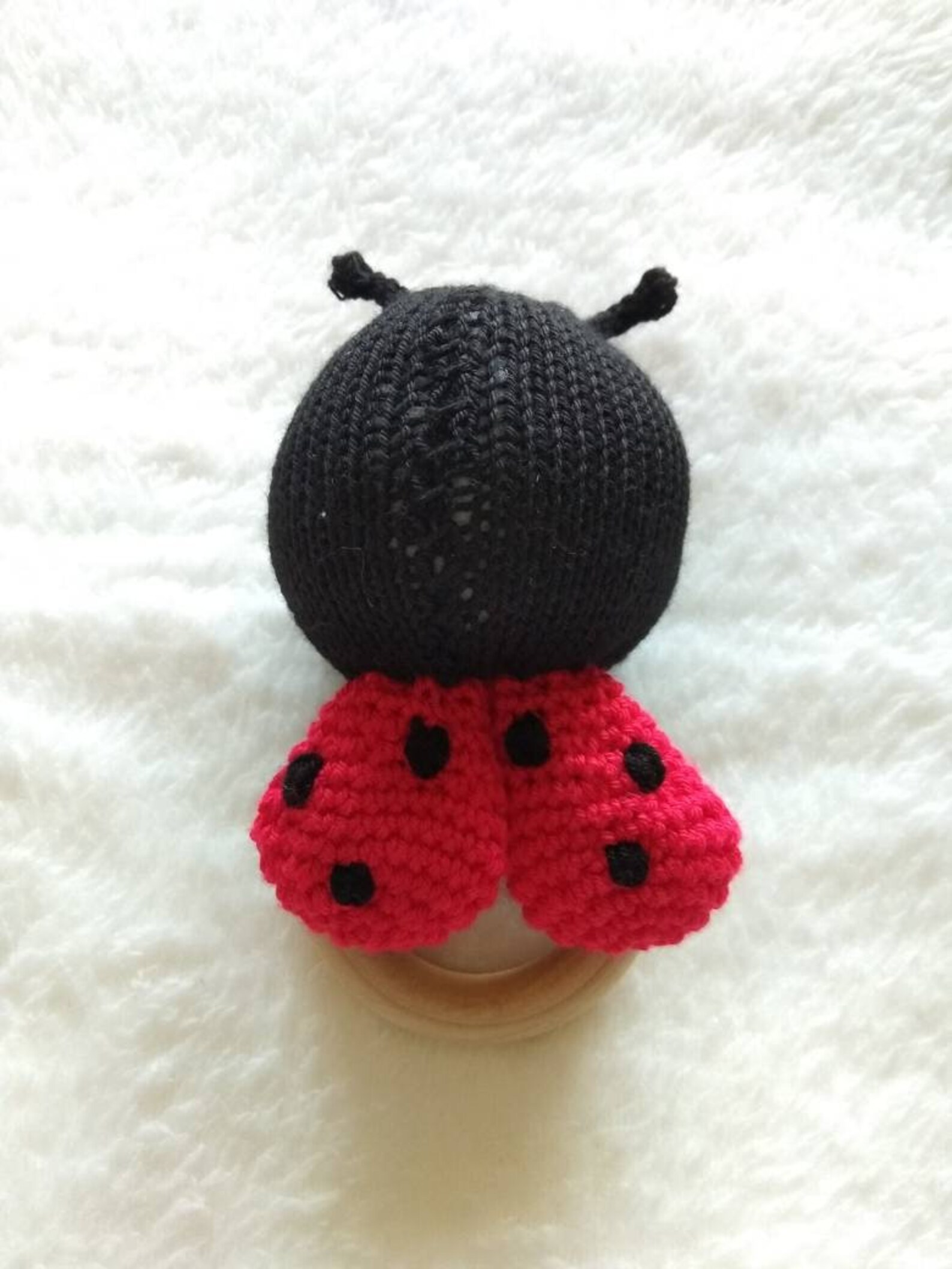 Small Ladybug Baby Rattle Toy on Wooden Teething Ring Etsy