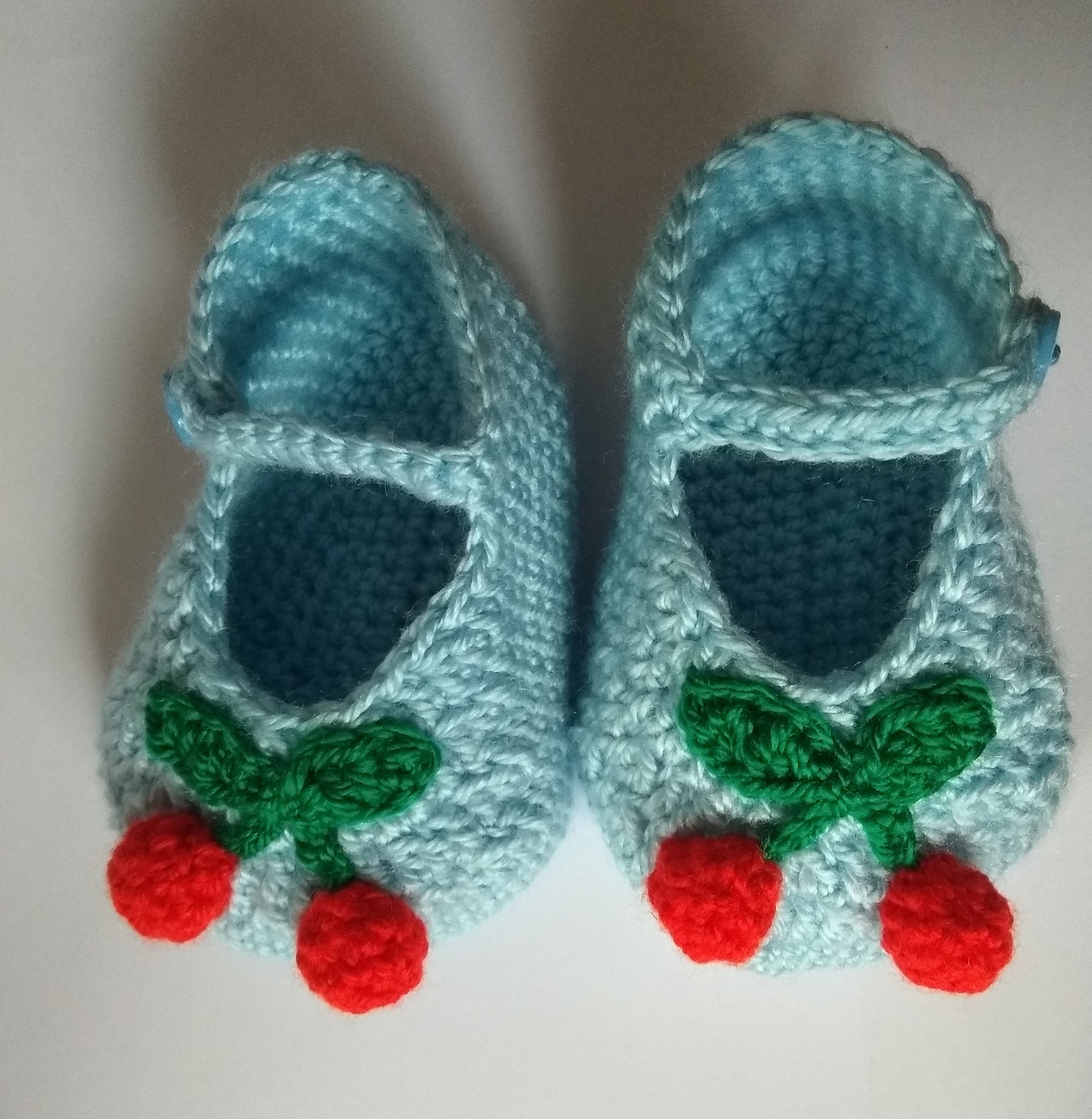 Blue Crocheted Baby Boy Slippers Crochet Cherry Baby Booties Etsy