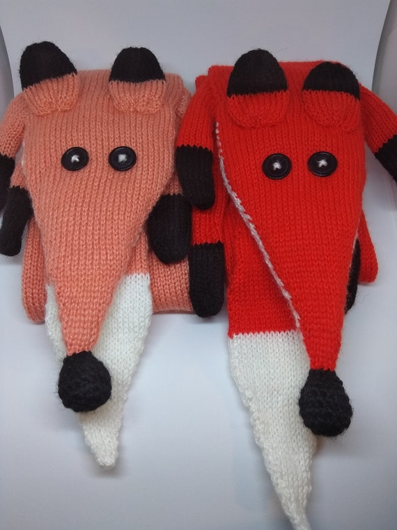 Free Shipping Fox Scarf Knitted Animal Scarf Two Colors To Choose Red Fox Peach Fox