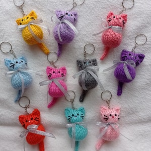 10 pcs Cat Keychain Rings, Random Colours Stuffed Knitted Cats