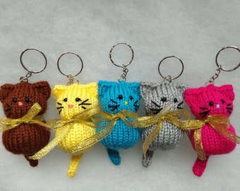 Knitted Cat Keychain Ring, Stuffed Knitted Bag Pendant Toy, Soft Mini Animal Toy