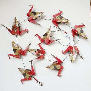 Ghirlanda origami GRU, decorazione sospesa di 10 GRU di carta di ispirazione giapponese e perline di vetro