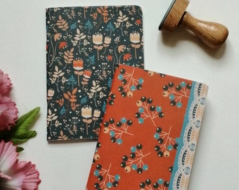 A6 notebooks - Set of 2 fancy notebooks with matching covers - a lined notebook / a white notebook - with bookmark