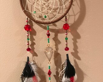 Indian Dreams Leather Dreamcatcher With Crystal Arrowhead