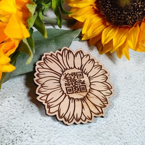 Imán de nevera con código QR personalizado, cartel de madera con código QR de Wi-Fi, imán de girasol con código de escaneo móvil.
