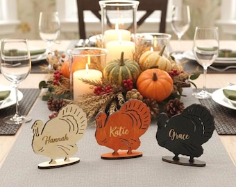 Thanksgiving name cards for plate, Turkey place setting bundle, Unique table favors for guests, Friendsgiving gifts, Fall dinner table decor