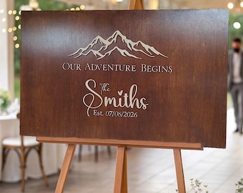 Custom bridal shower welcome sign, Personalized wooden wedding sign, Unity ceremony decoration idea, Wedding mountain guest book, Photo prop