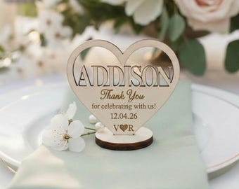 Cute wedding place card with stand, Sweetheart name tags with custom text, Wedding table favors, Giveaways for guests, Heart placecards