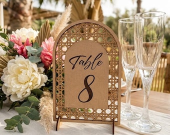 Arch Table Numbers, Wedding Table Number Sign, Boho Wedding Custom Table Number, Wooden Event Accessories for Table, Rattan Table Numbers