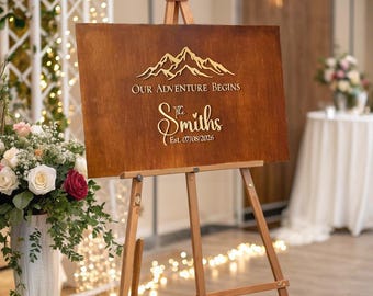 Wedding custom welcome sign, Nikkah unity ceremony, Mountain guest book, Wedding guest book alternative, Engraved wooden sign with 3D letter
