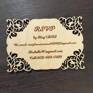 Personalisierte hölzerne Hochzeit Antwortkarte mit Umschlägen, rustikale Hochzeit, Einladungsset, Antwortkarte, Einheitszeremonie gravierte Einladung