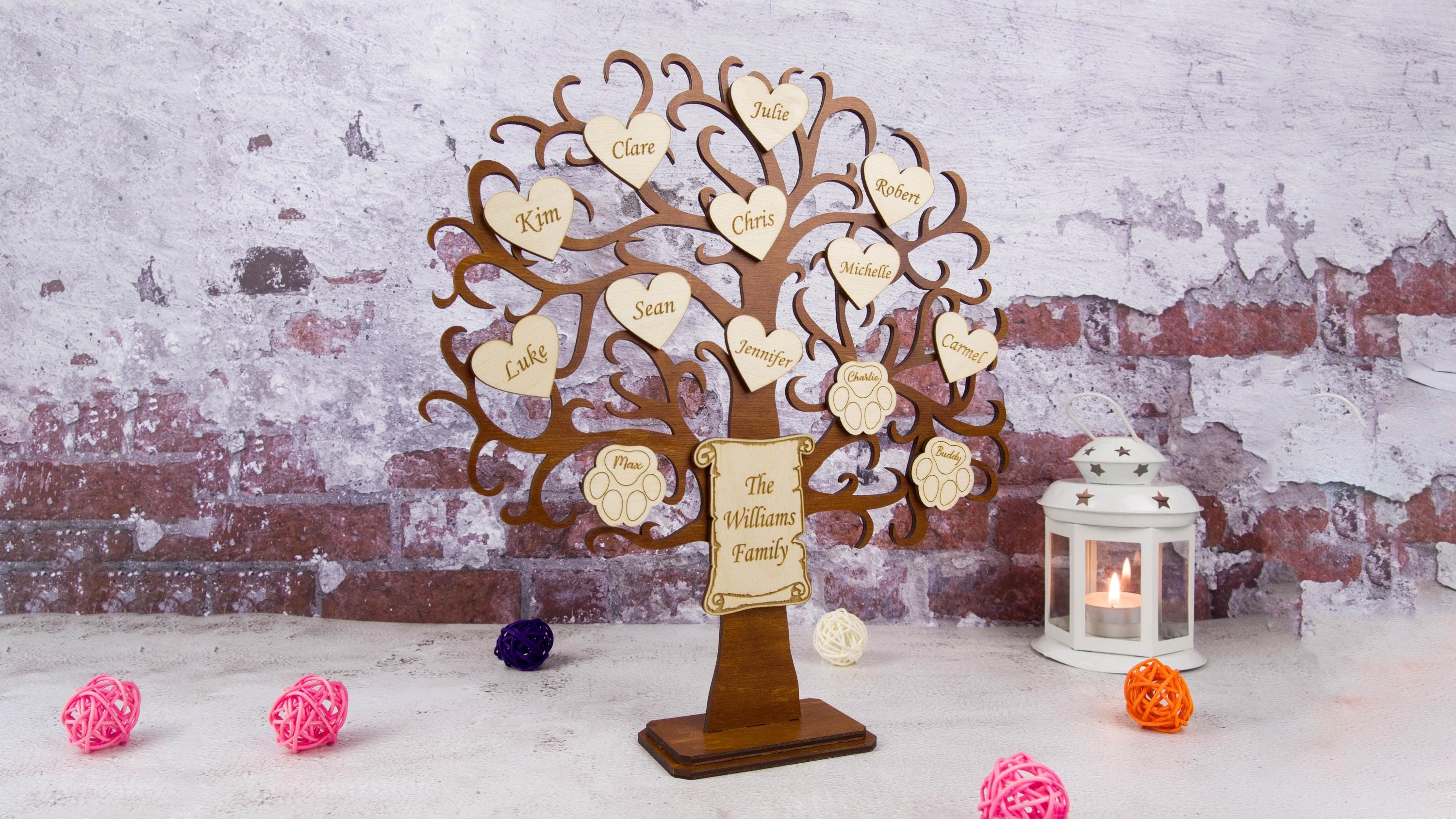 Wooden Family Tree Table Sign, Custom Family Keepsake, 25th Wedding ...