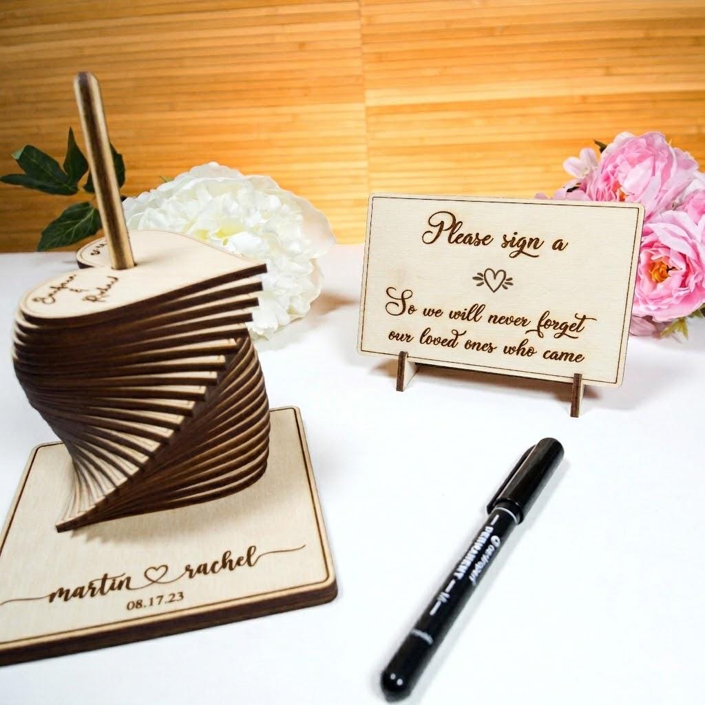 Wedding guest book alternative shape of heart, Wedding ceremony decor, Unity ceremony 2026 idea, Custom engraved wood celebration guestbook