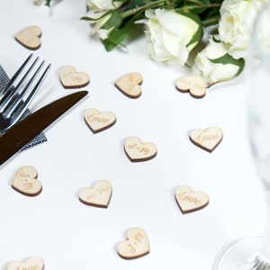 Confeti de corazones personalizado, confeti de boda de madera con forma de corazón pequeño, suministros para fiestas, mezcla de confeti de corazones, confeti para novias, ideas para ceremonias de unidad