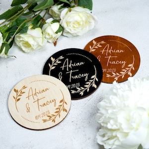 Wedding Favors For Guests, Personalized Coasters For Wedding, Name & Date Wedding Coasters Round, Custom Wooden Coasters, Bulk Party Favors