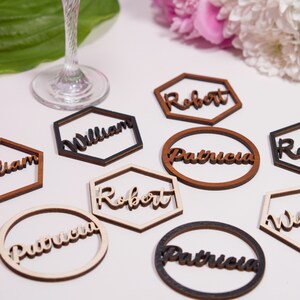 Tarjetas con nombres para bodas, tarjetas hexagonales para colocar los nombres en las mesas, etiquetas redondas para nombres, decoración rústica para bodas, tarjetas con nombres para las mesas, decoraciones para las mesas de la ceremonia de la unidad