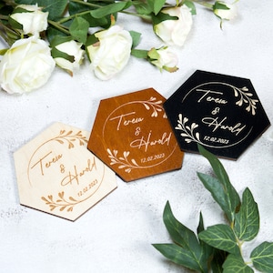 Black Hexagon Coasters, Wedding Coasters Personalized, Wedding Favors, Guests Favors, Save the Date Coasters Engraving, Guest Gift Idea