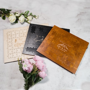 Personalized puzzle guest book, Custom jigsaw reception book with wedding sign, Wooden alternative wedding guest book, Bridal guestbook