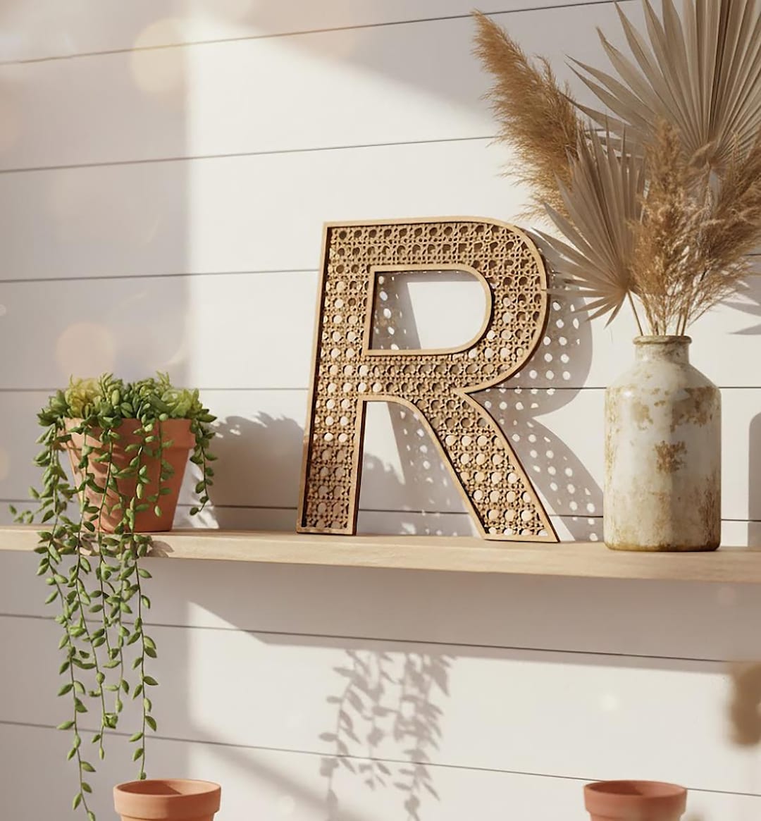 Rattan Wedding Letter Sign, Couple Initial Wedding Decor, Boho Bridal ...