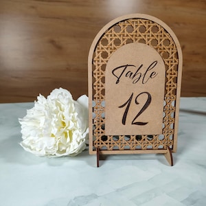 Arch Table Numbers, Wedding Table Number Sign, Boho Wedding Custom Table Number, Wooden Event Accessories for Table, Rattan Table Numbers