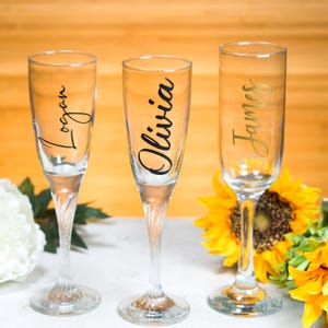 Pegatinas personalizadas para copas de champán, calcomanías para copas, calcomanías de vinilo personalizadas, calcomanías de vinilo con nombres para bodas, calcomanías de vinilo para copas.