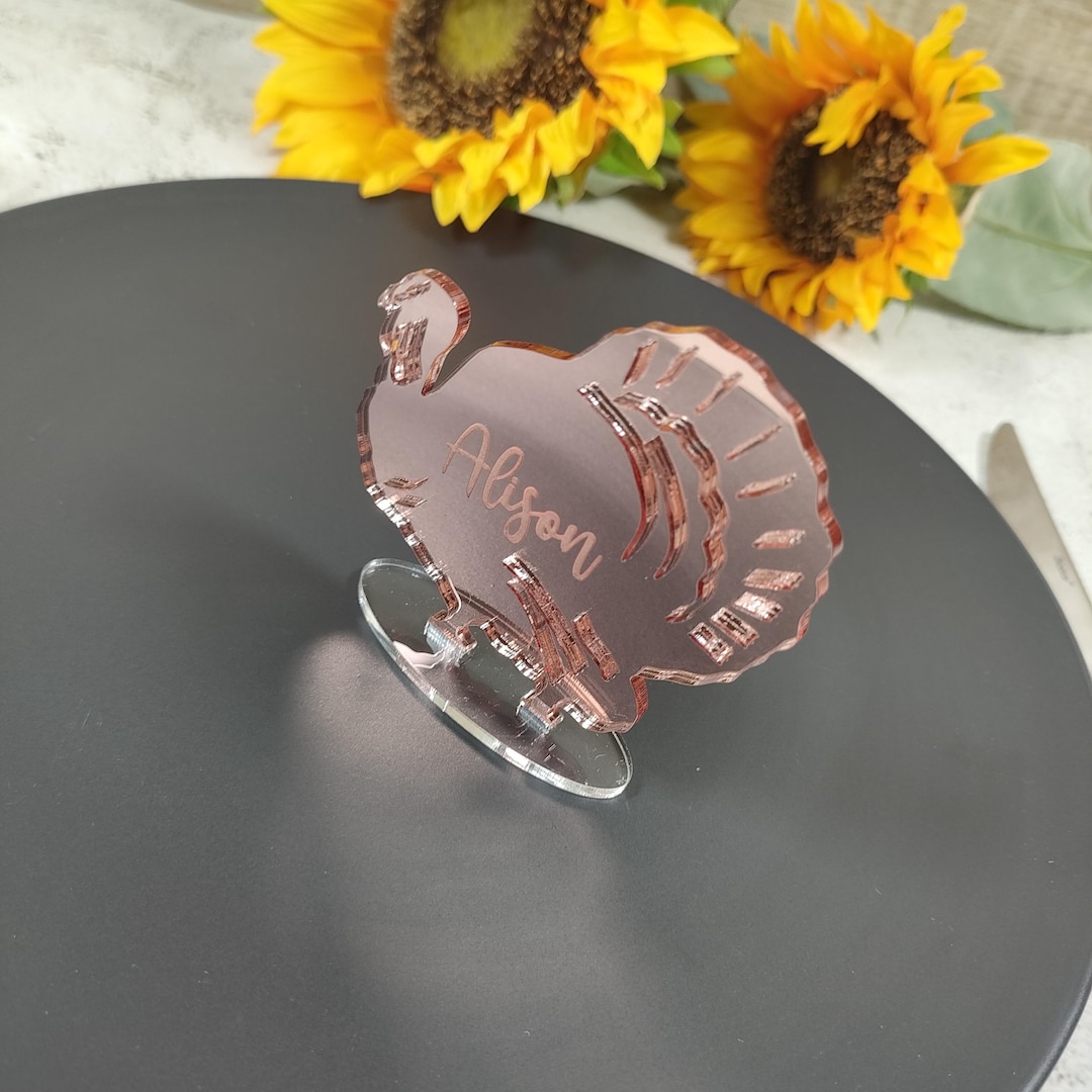 Rose Gold Name Tags for Thanksgiving Party, Turkey Shaped Name Place ...