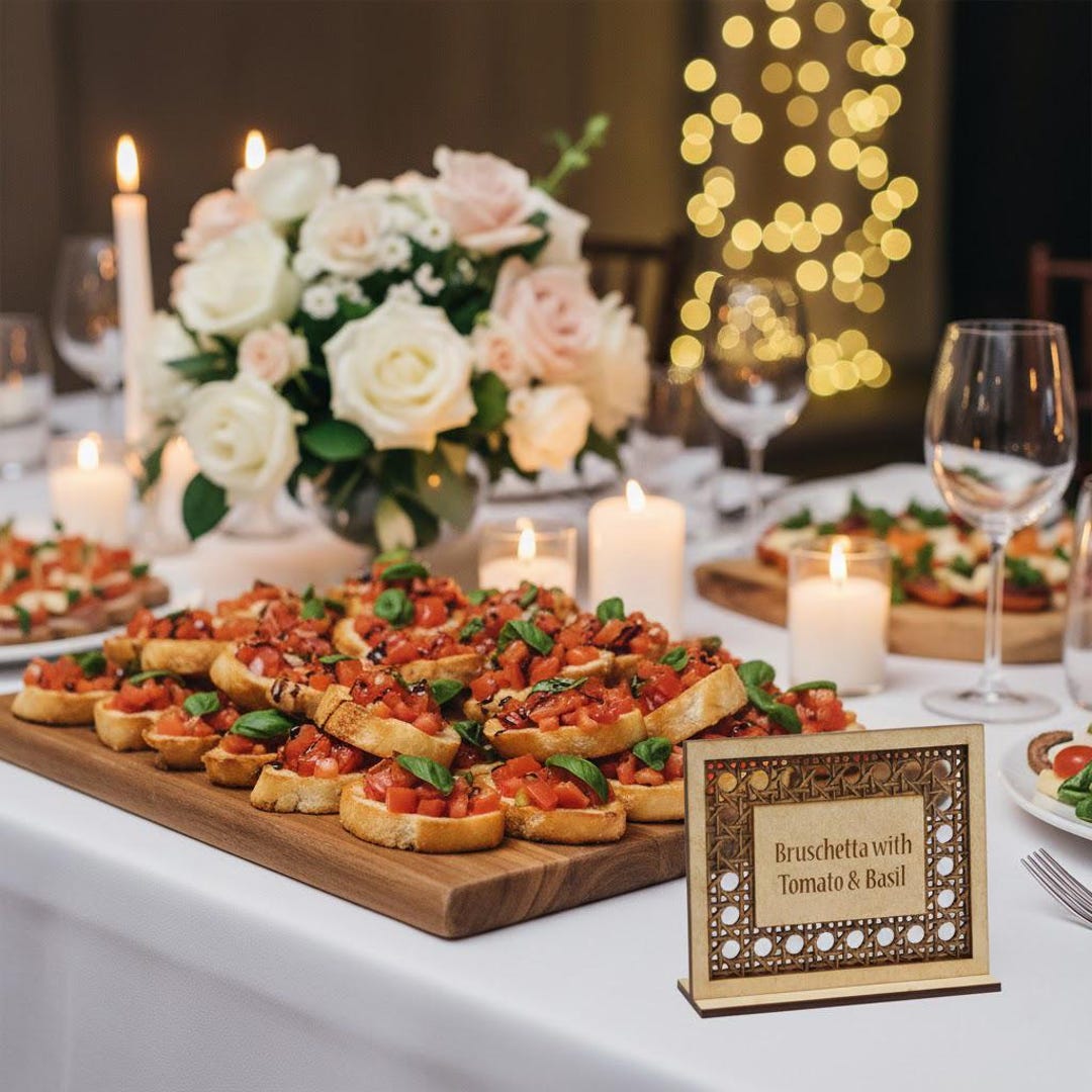 Table Food Sign Color Rattan Food Sign for Wedding Table, Wooden Meal Cards on Stand ...