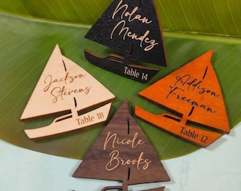 Boat table numbers, Sailboat shaped wedding place name tags, Nautical ceremony table decor, Marine wedding favors in bulk, Yacht placecards