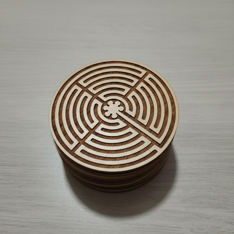 Wooden Finger Labyrinth Coaster, Calming Focus Tool, Meditation Gift ...