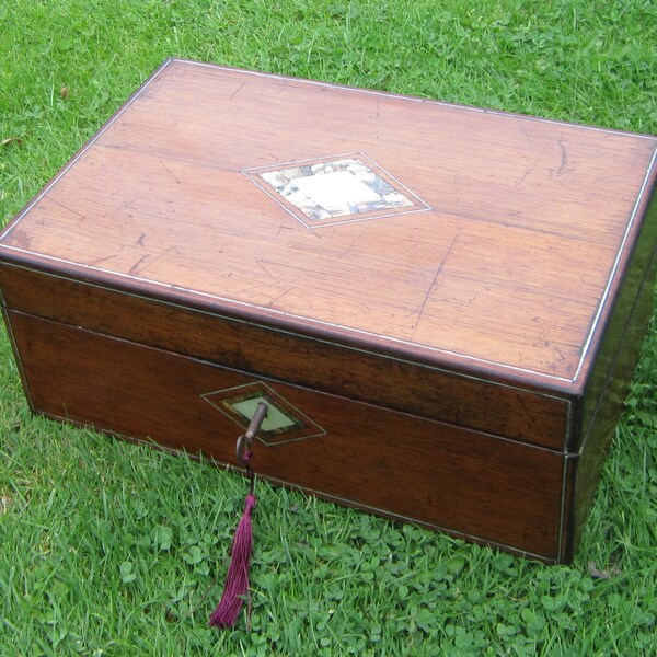 Antique Victorian Walnut Writing Slope with Mother of Pearl