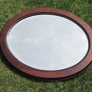Edwardian or George V Mahogany Framed Oval Wall Mirror, Bevel Edged Glass