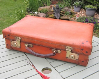 Quality Antique Edwardian Leather Suitcase with Lock & Key, Harrow Eton, Circa 1910