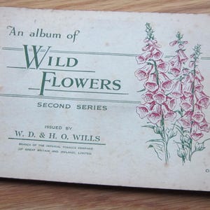 Álbum de cartas de cigarro vintage dos anos 1950, flores silvestres completas, testamentos