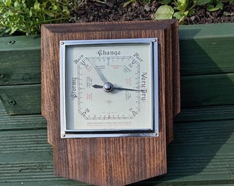 Vintage Wood Cased Barometer with Chrome Face, Made in England