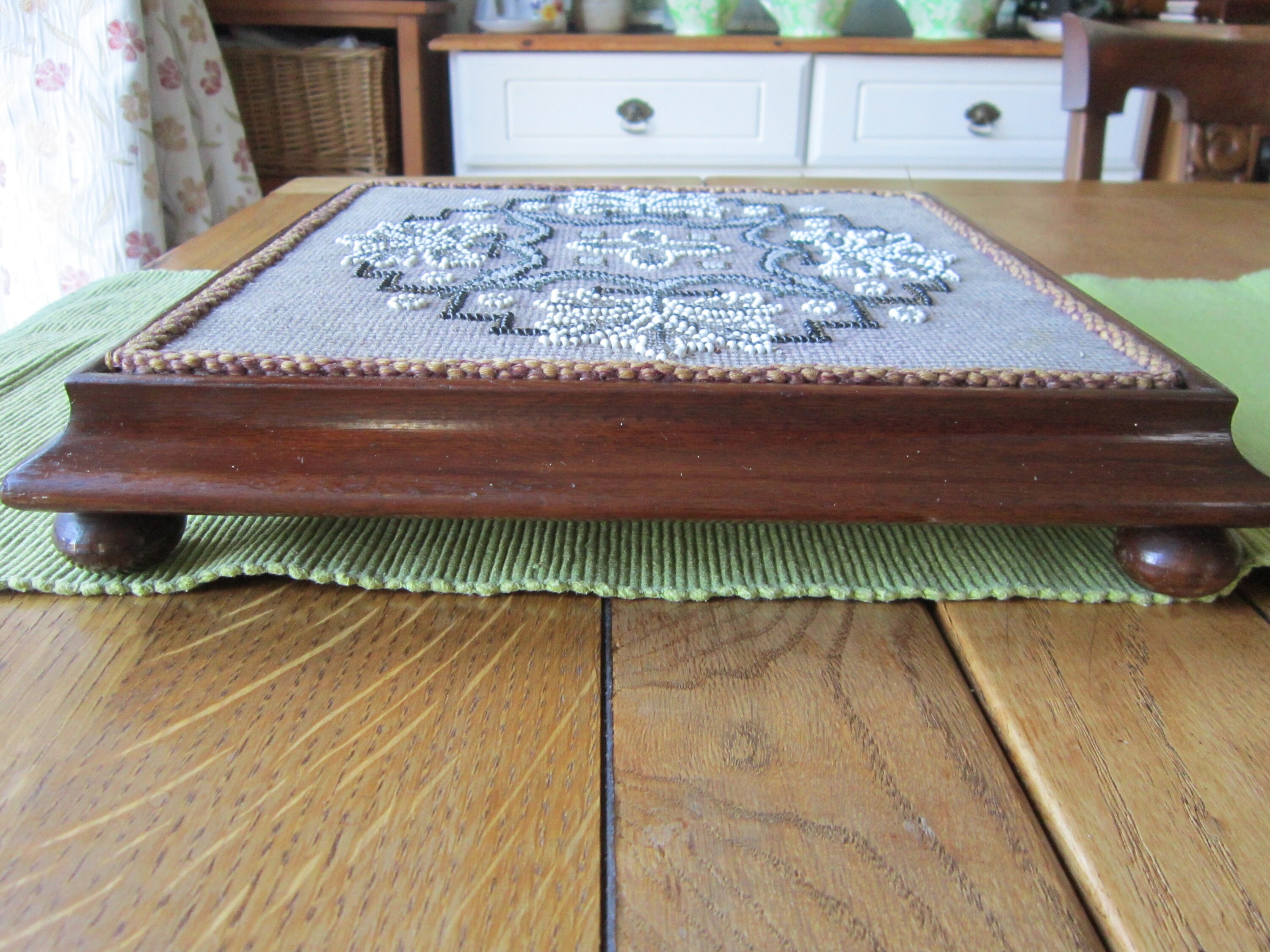 Victorian Antique Mahogany Kettle Stand With Stunning Bead Glass