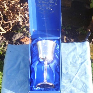 Vintage Silver Plated Goblet in Original Box, Commemorative Wedding Charles & Diana