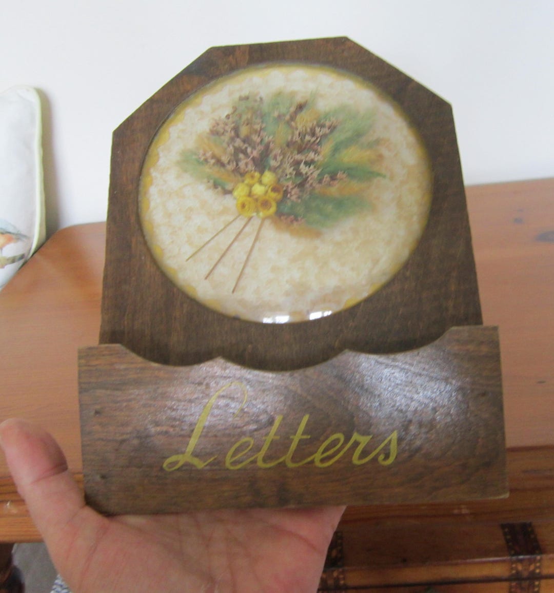 Unusual Vintage Wooden Letter Rack With Glass Dome & Dried Flowers - Etsy