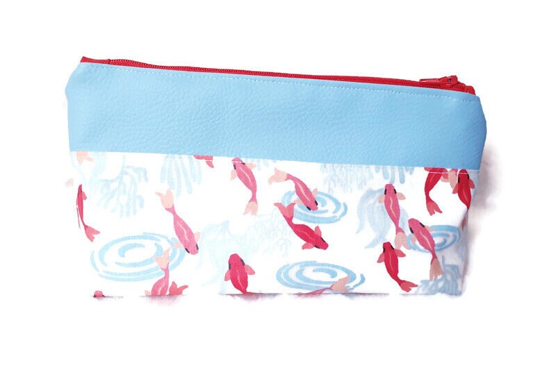 Trousse à Crayon, Trousse Maquillage, Pochette avec Fermeture Les Carpes en Bleu et Blanc