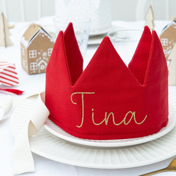 Red Personalised Fabric Christmas Crown, Reusable Party Crown, Christmas table decor, Cracker filler