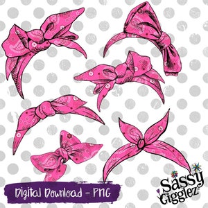 Pink Bandana Bows & Headbands Clipart Package, PNG, instant digital download, graphics