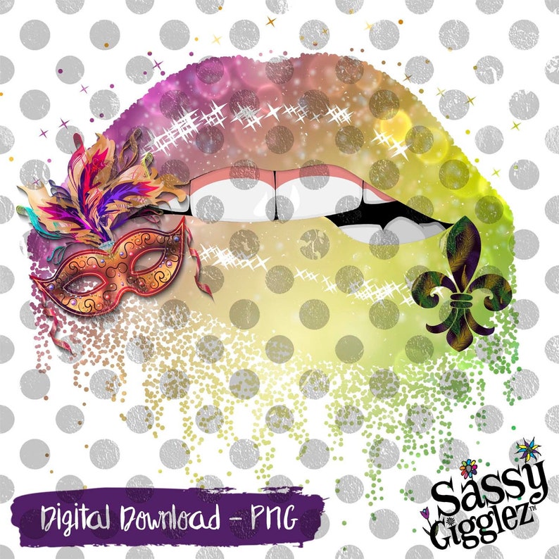Mardi Gras Lips Digital Download PNG | Etsy