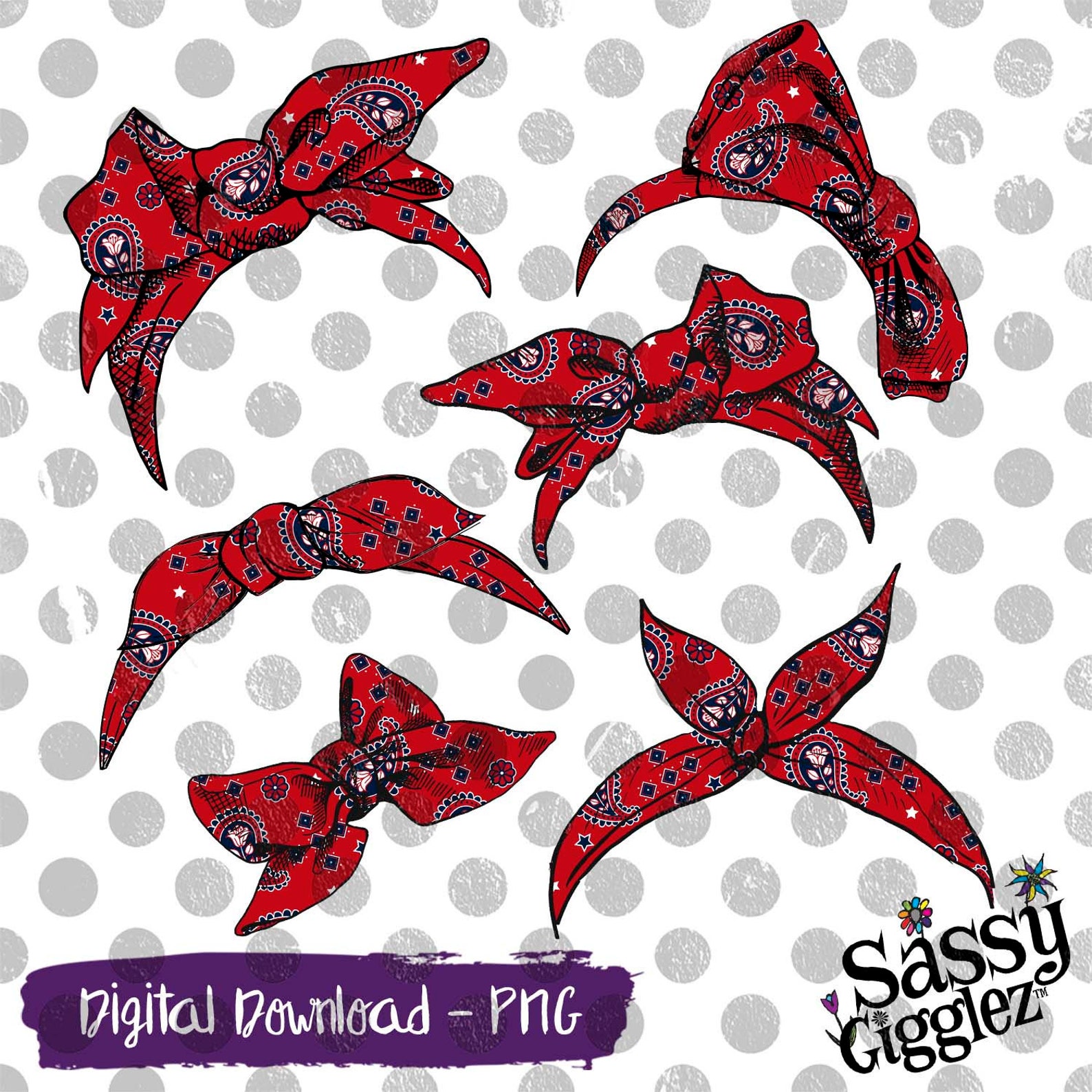 Red White and Blue Bandana Bows & Headbands Clipart Package Etsy