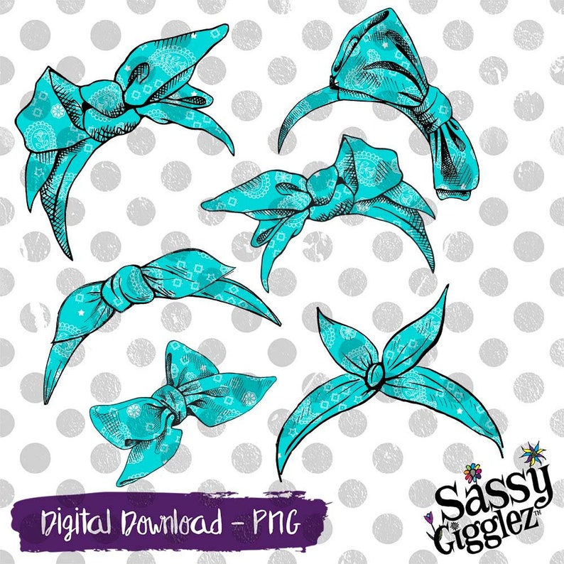 Teal Bandana Bows & Headbands Clipart Package PNG instant Etsy
