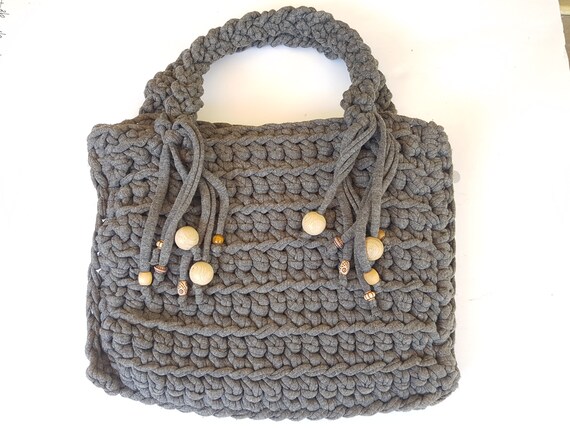 Crochet Handbag Knitted bag of knitwear, Grey Han… - image 9