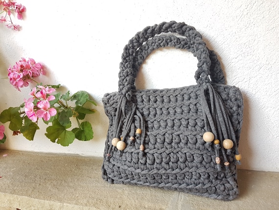 Crochet Handbag Knitted bag of knitwear, Grey Han… - image 2