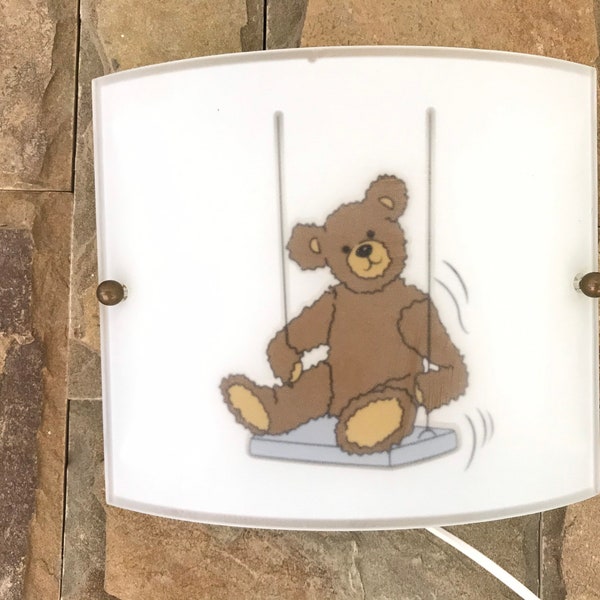 lampe en verre, lampe murale, lampe d’ours en peluche, lampe de chambre pour enfants, lampe d’ours pour enfants, lampe rustique, verre givré, lampe givrée,