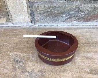 Vintage Brown Mottled Bakelite Ashtray,1980 s